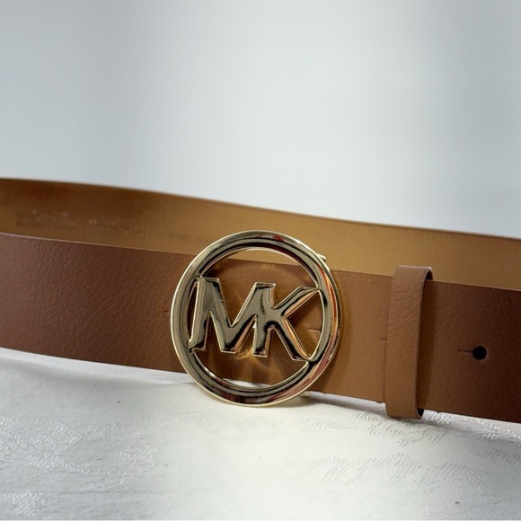 Michael Kors Brown Leather Belt Large – Gold MK Logo Buckle, Genuine Leather - Picture 16 of 16